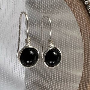 Black Onyx Wire Wrapped Minimalist Earrings